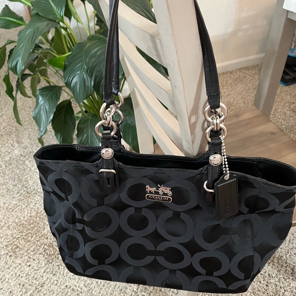 Coach Black MIA OP Art Lure  In Signature Sateen Tote Shoulder Bag